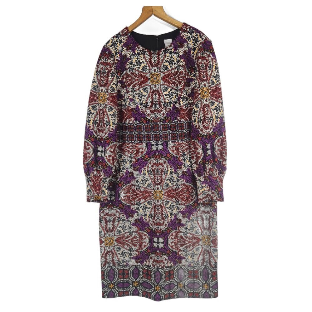 Chicos A Line Polyester Spandex Dress Plus Size 2 Burgundy Print Boho Chic